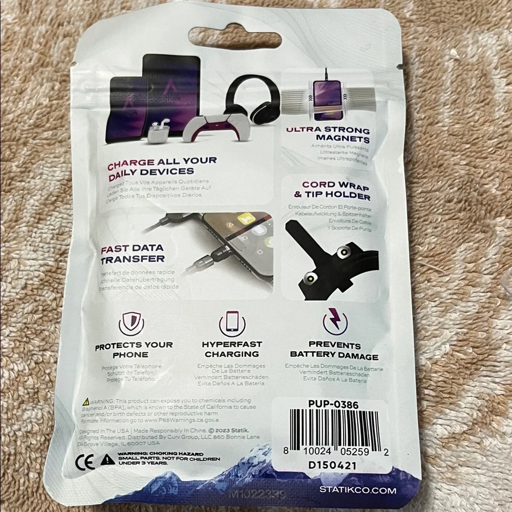 Statik Universal Black Magnetic Charging Cable with 360-Degree Connectors